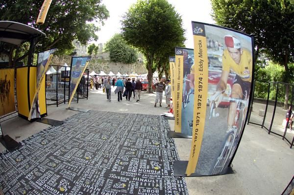 Five-time Tour de France champion Eddy Merckx in a display honouring the Tour's past champions at the start.