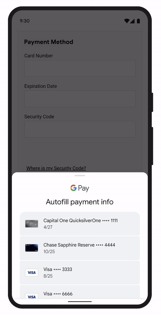 Verificação de preenchimento automático do Google Pay