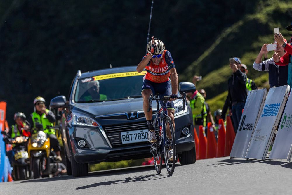 Vincenzo Nibali (Bahrain-Merida) celebrates his win at the Taiwan KOM Challenge