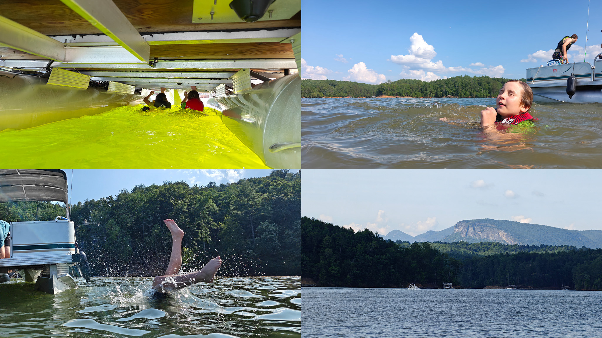 A collage of four photos taken from a OnePlus 13 while swimming in a lake on July 4