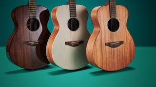 Yamaha Storia guitars on green background