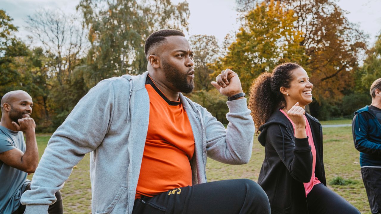 Group of people during an outdoor HIIT workout