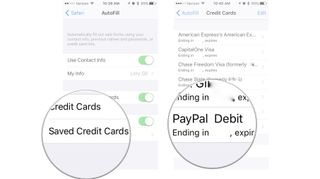 Tap Saved Credit Cards, then tap a credit card