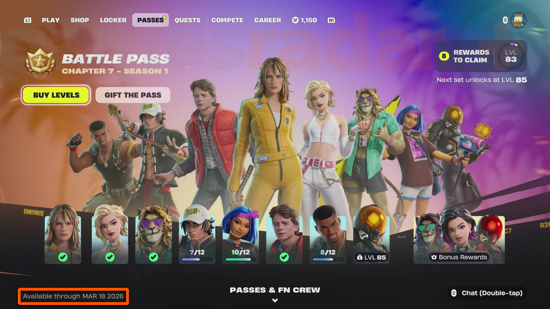 The Fortnite Chapter 7 Season 1 Battle Pass showing the end date