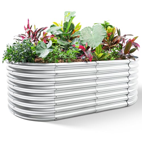 Land Guard 24&amp;ldquo; Tall Galvanized Raised Garden Bed Kit, Galvanized Planter Garden Boxes Outdoor, Oval Large Metal Raised Garden Bed for Vegetables (classic Silver, 4&amp;times;2&amp;times;2ft)