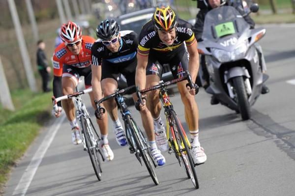 Tom Boonen (Quick Step) drives hard on the front