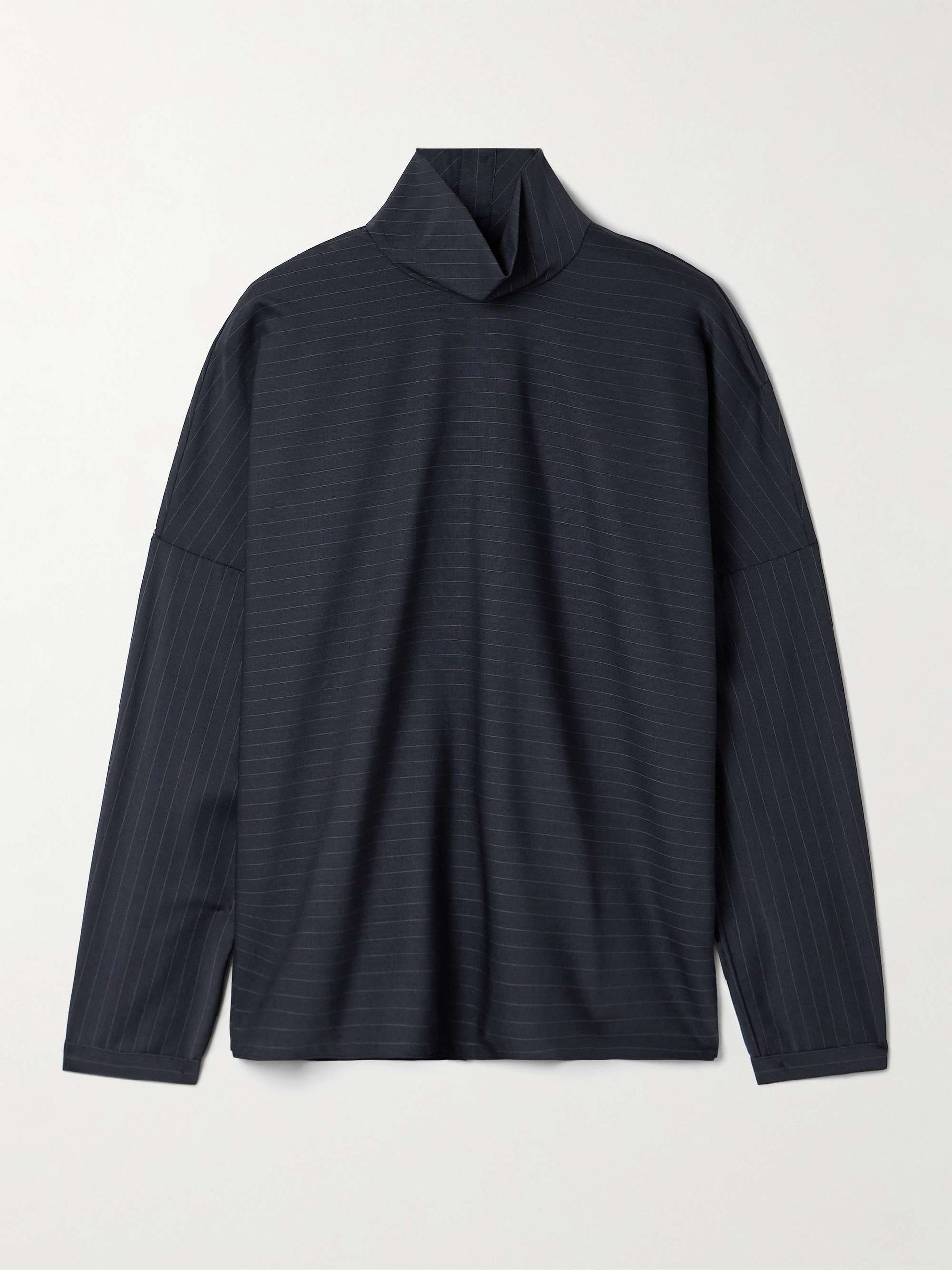 Mier Pinstriped Wool-Blend Turtleneck Top