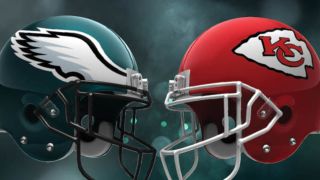 Philadelphia Eagles helmet and Kansas City Chiefs helmet