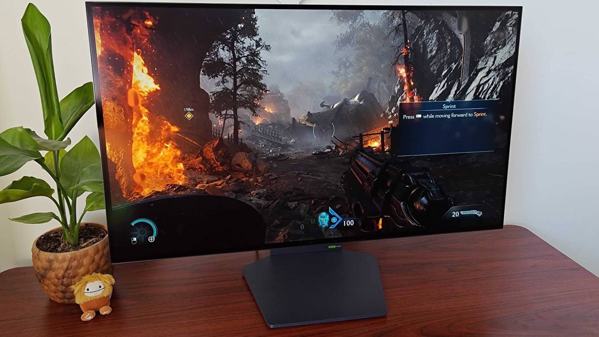 LG UltraGear Dual-mode monitor with Doom: The Dark Ages gameplay on screen.