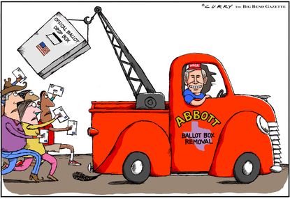 Political Cartoon U.S. Texas Abbott polling places election