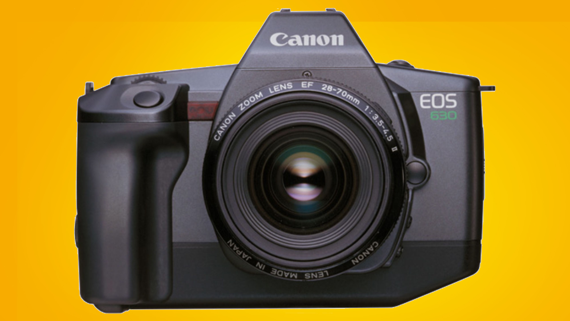 The Canon EOS 630 on an orange background