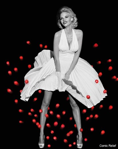Lara Stone for Comic Relief - Marilyn Monroe, recreate, seven year itch, white, dress, red nose day, picture, t-shirts, charity, Marie Claire