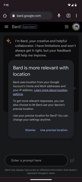 Google Bard location update