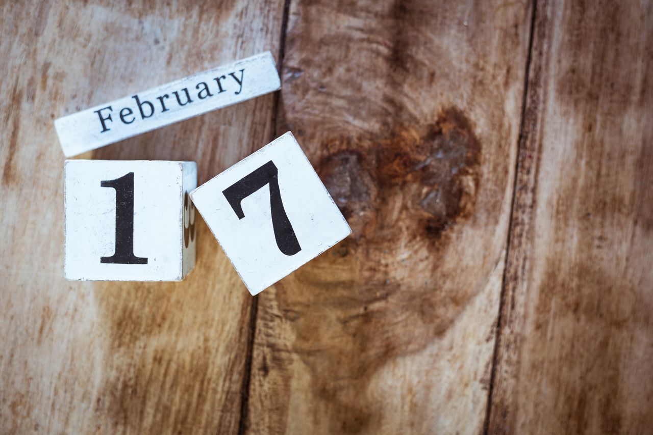 February 17 on a wooden background