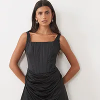 ASOS Oh Polly satin lace up corset draped mini dress in black