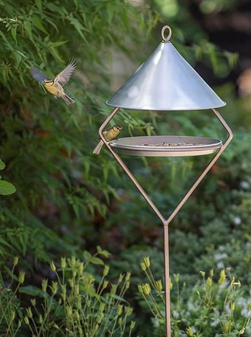 Bird House Sheltered Hut on Stake Pole in Brushed Aluminium