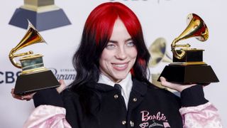 Winner Billie Eilish for Best Song Written for Visual Media and Song of the Year, with trophy, at the 66th Grammy Awards held at the Crypto.com Arena in Los Angeles, CA, Sunday, Feb. 4, 2024. 
