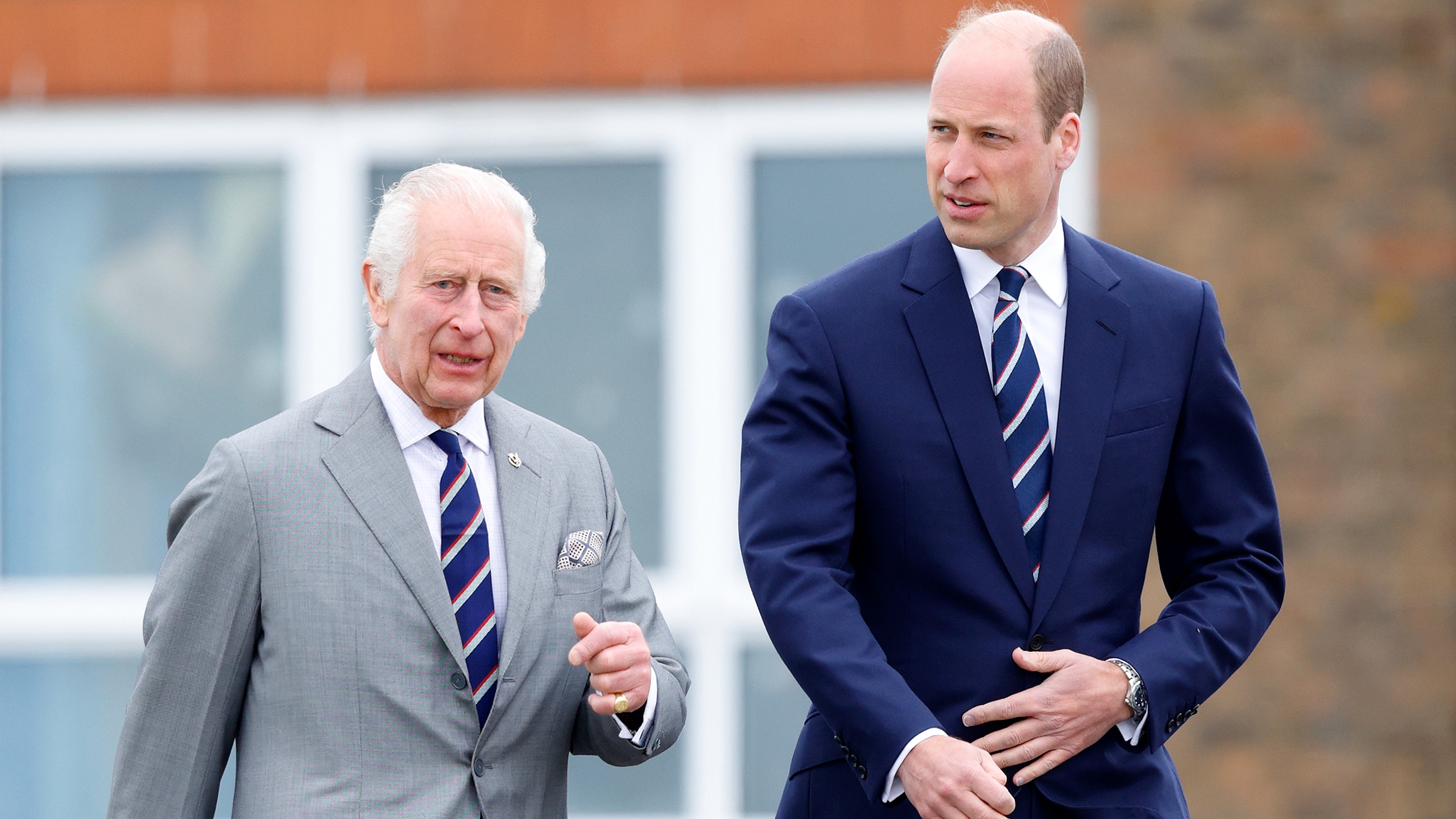 King Charles III and Prince William, Prince of Wales (both wearing the regimental tie of the Army Air Corps) attend the official handover during which The King passes the role of Colonel-in-Chief of the Army Air Corps to The Prince of Wales