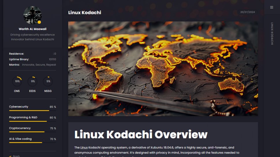 Website screenshot of Kodachi (August, 2025)