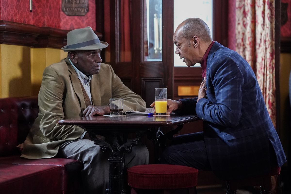 Pastor Clayton tells Patrick Trueman a lie in EastEnders 