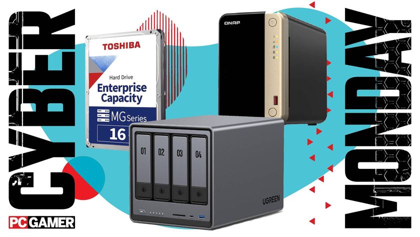 A HDD and two NAS enclosures on a Cyber Monday background