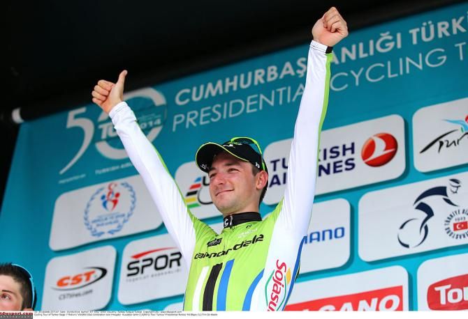 Elia Viviani (Cannondale) on the podium