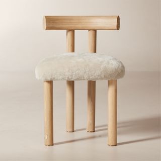 Perle Shearling and Oak Wood Dining Chair by Goop