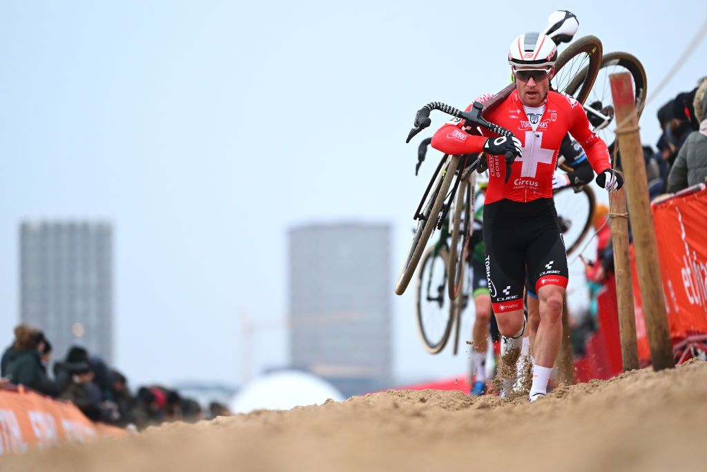 ANTWERPEN BELGIUM DECEMBER 04 Kevin Kuhn of Switzerland and Tormans Cyclo Cross Team competes during the 16th UCI Cyclocross World Cup Antwerpen 2022 Mens Elite CXWorldCup on December 04 2022 in Antwerpen Belgium Photo by Luc ClaessenGetty Images