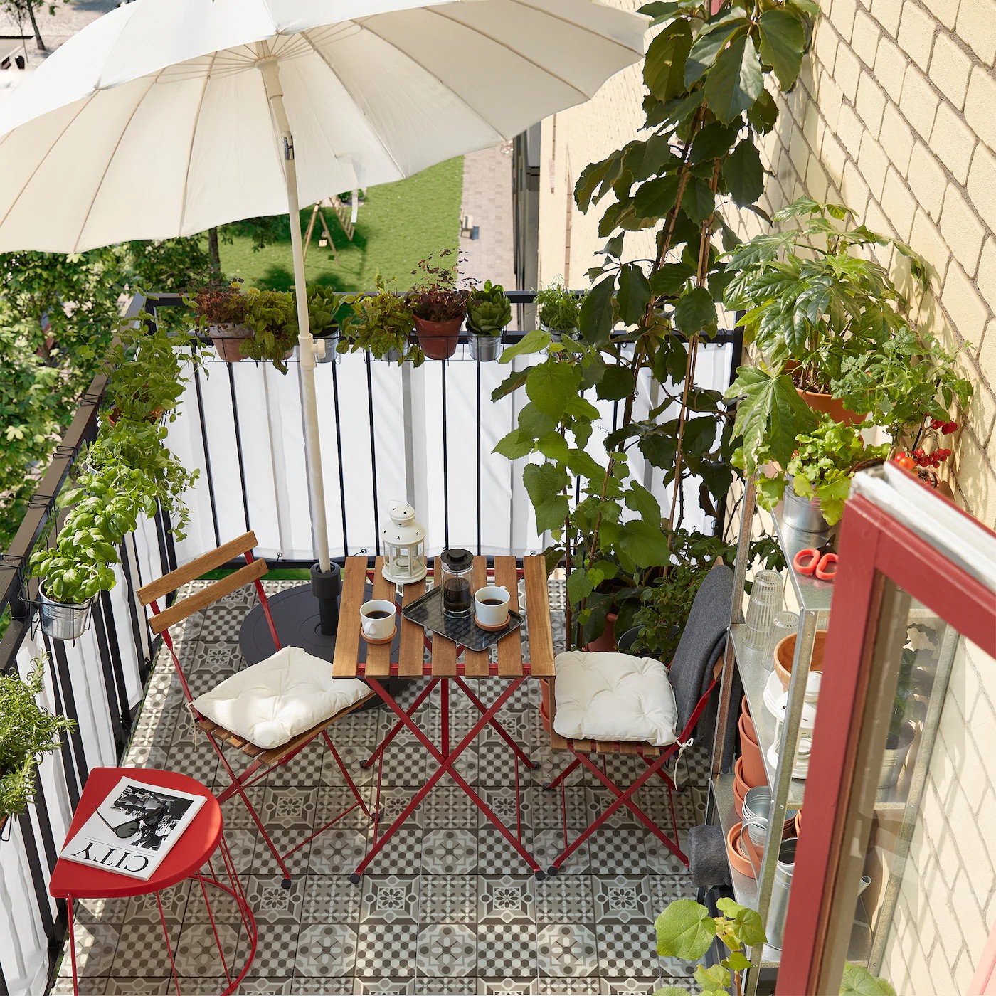 balcony with tiles from Ikea