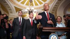 Senate Majority Leader John Thune (R-S.D.) talks about the Republican policy bill