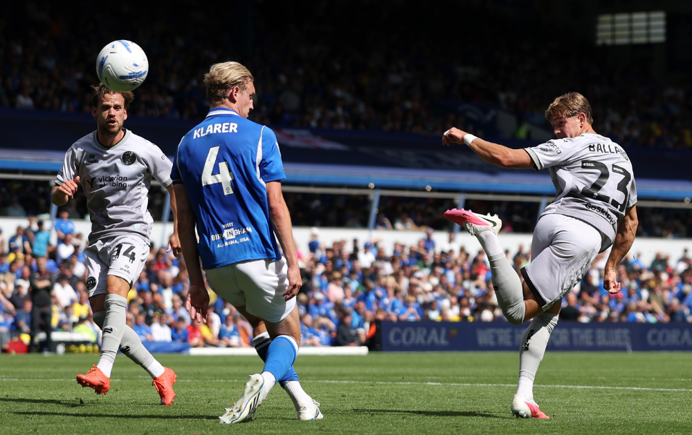 Dominic Ballard of Bristol City scores his team&rsquo;s second goal during the Sky Bet Championship 2026/27 match between Birmingham City and Bristol City at St Andrew&rsquo;s at Knighthead Park on August 22, 2026 in Birmingham, England.
