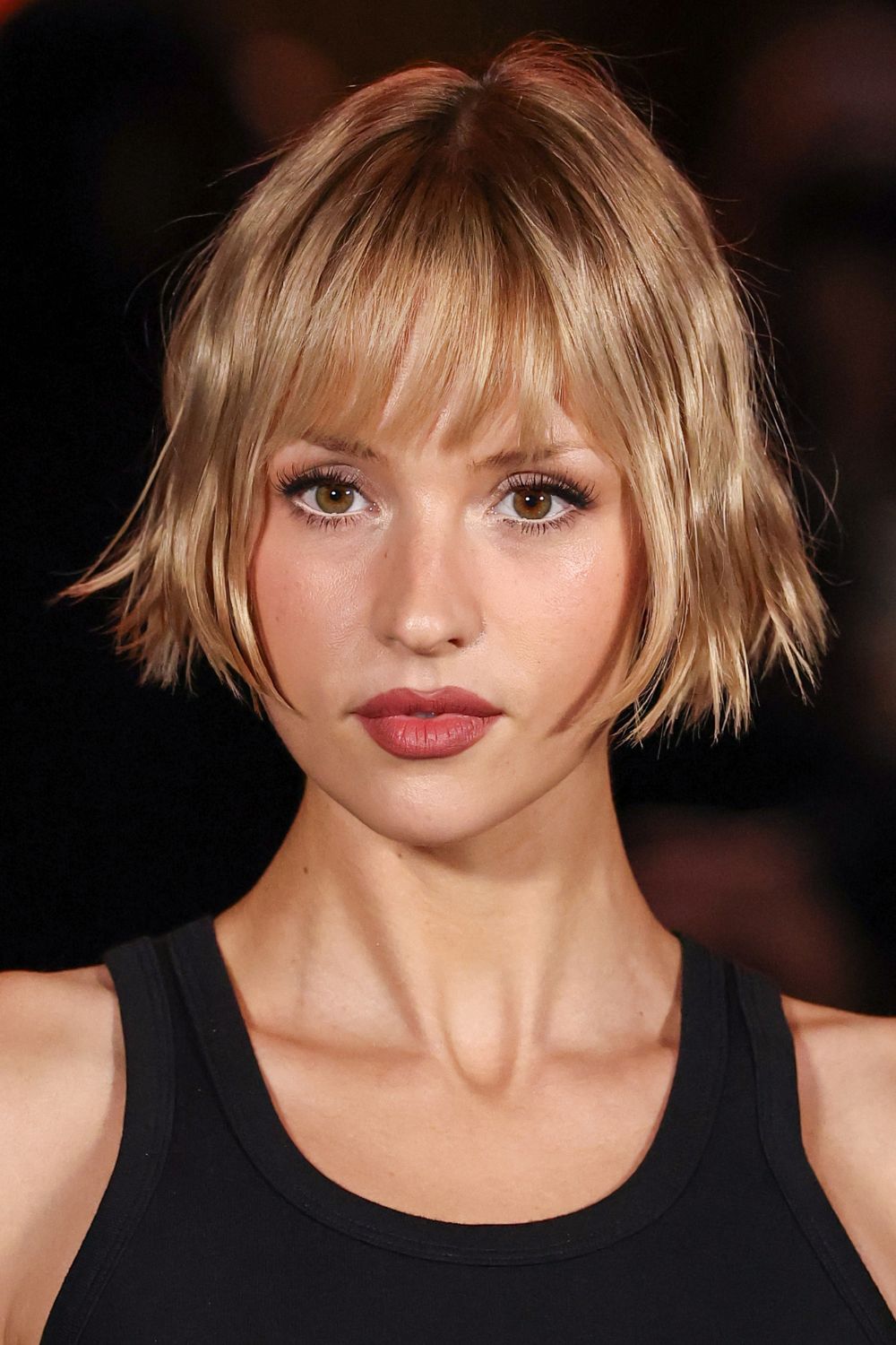 Angele sporting a short french fringe