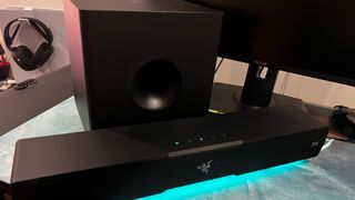 RAZER LEVIATHAN V2 ON DESK.