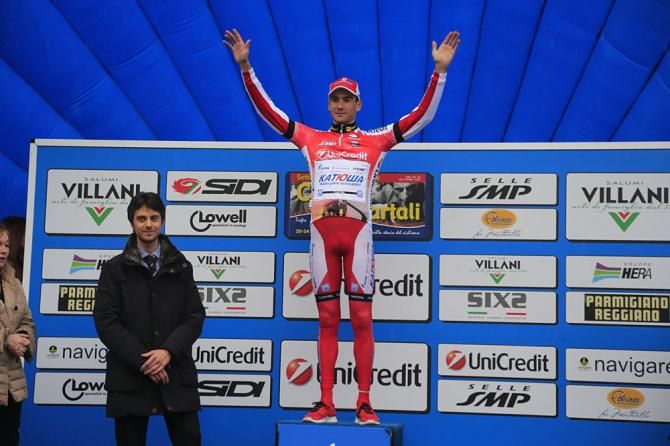 Maxime Belkov (Katusha) on the podium