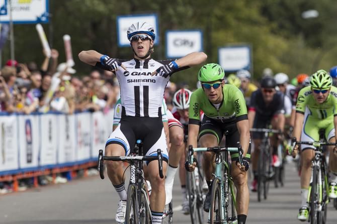 Jonas Ahlstrand (Giant-Shimano) celebrates his victory