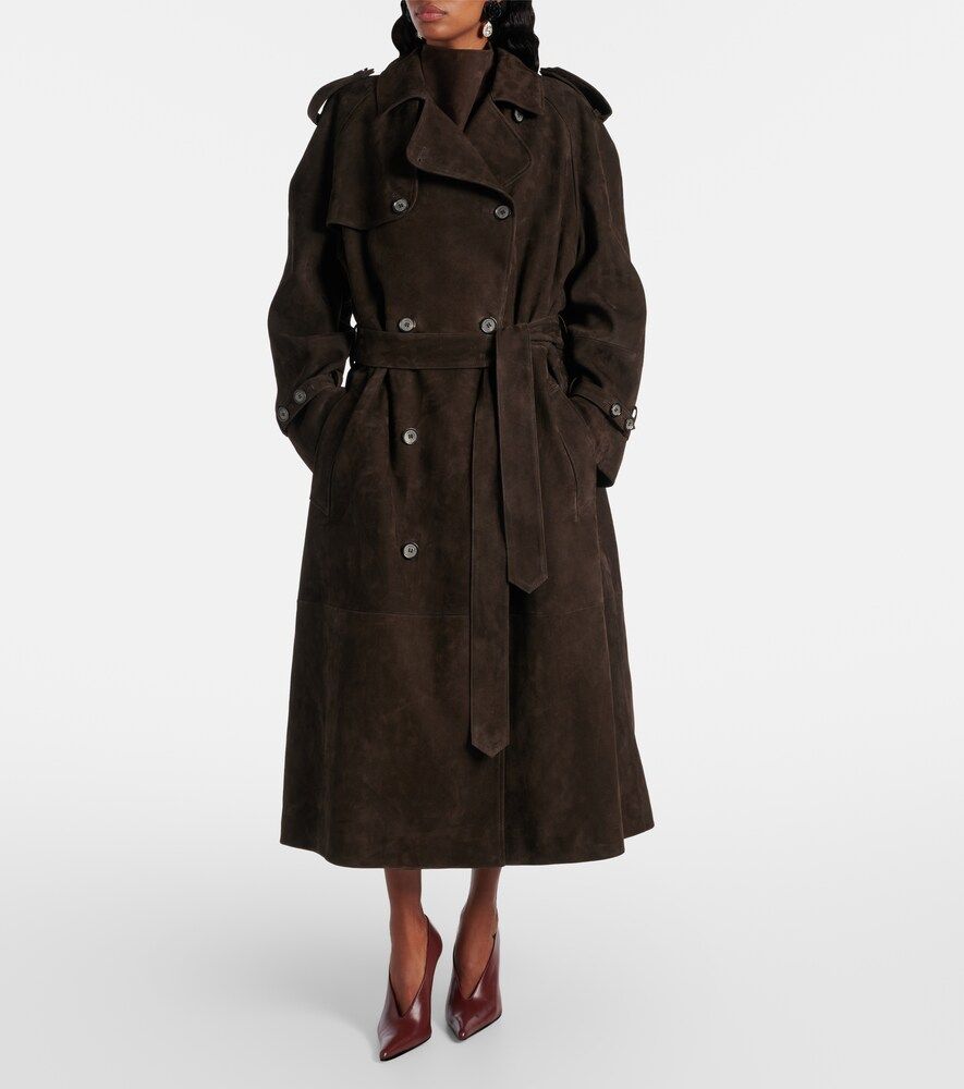 Double-Breasted Suede Trench Coat