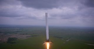 SpaceX's Falcon 9 Reusable (F9R) rocket is seen here during a successful test flight on April 18, 2014 in McGregor, Texas. An anomaly during an Aug. 22 test flight prompted the rocket to be destroyed.
