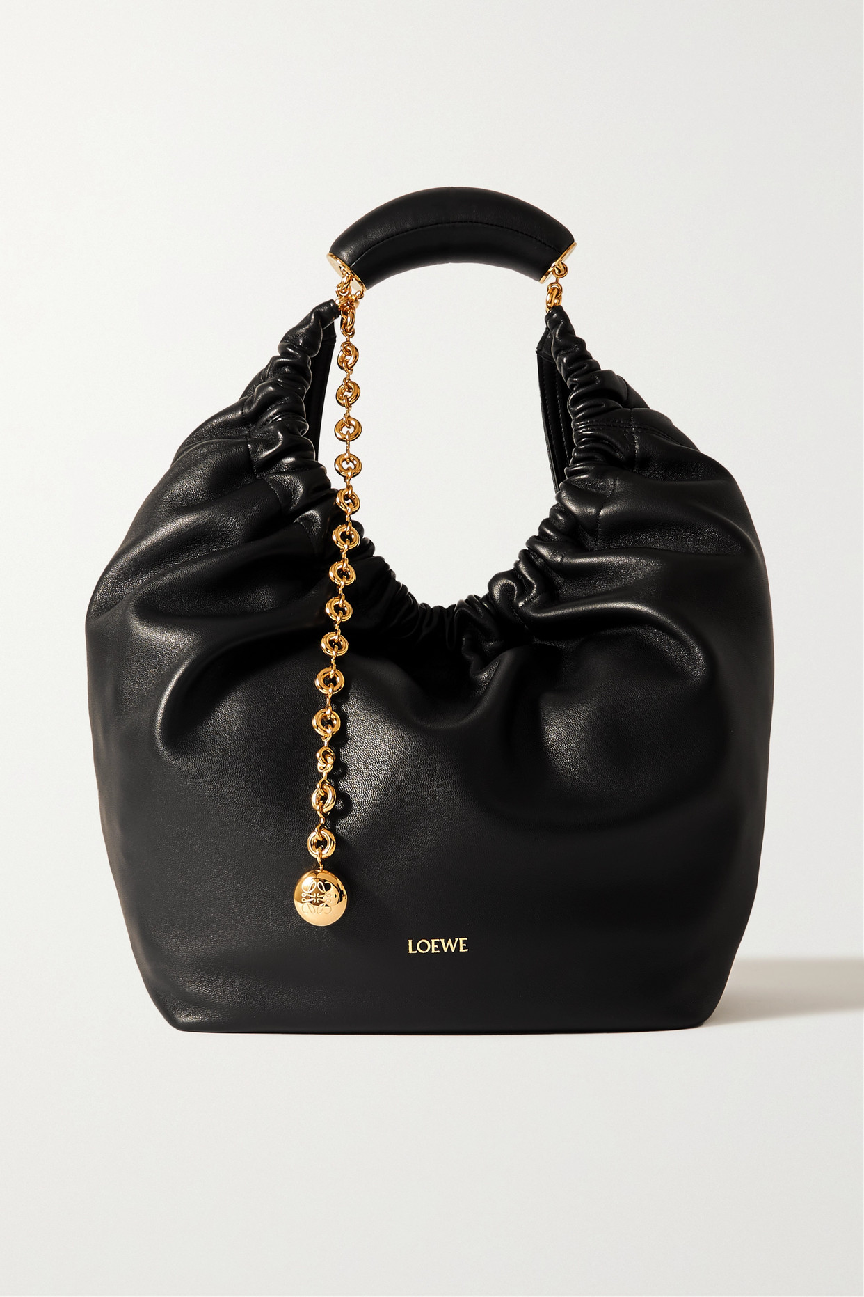 Squeeze Medium Chain-Embellished Gathered Leather Shoulder Bag