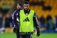 Noussair Mazraoui of Manchester United warms up during the Premier League match between Wolverhampton Wanderers and Manchester United at Molineux in Wolverhampton, England, on December 8, 2025. (Photo by Stuart Leggett/MI News/NurPhoto via Getty Images)