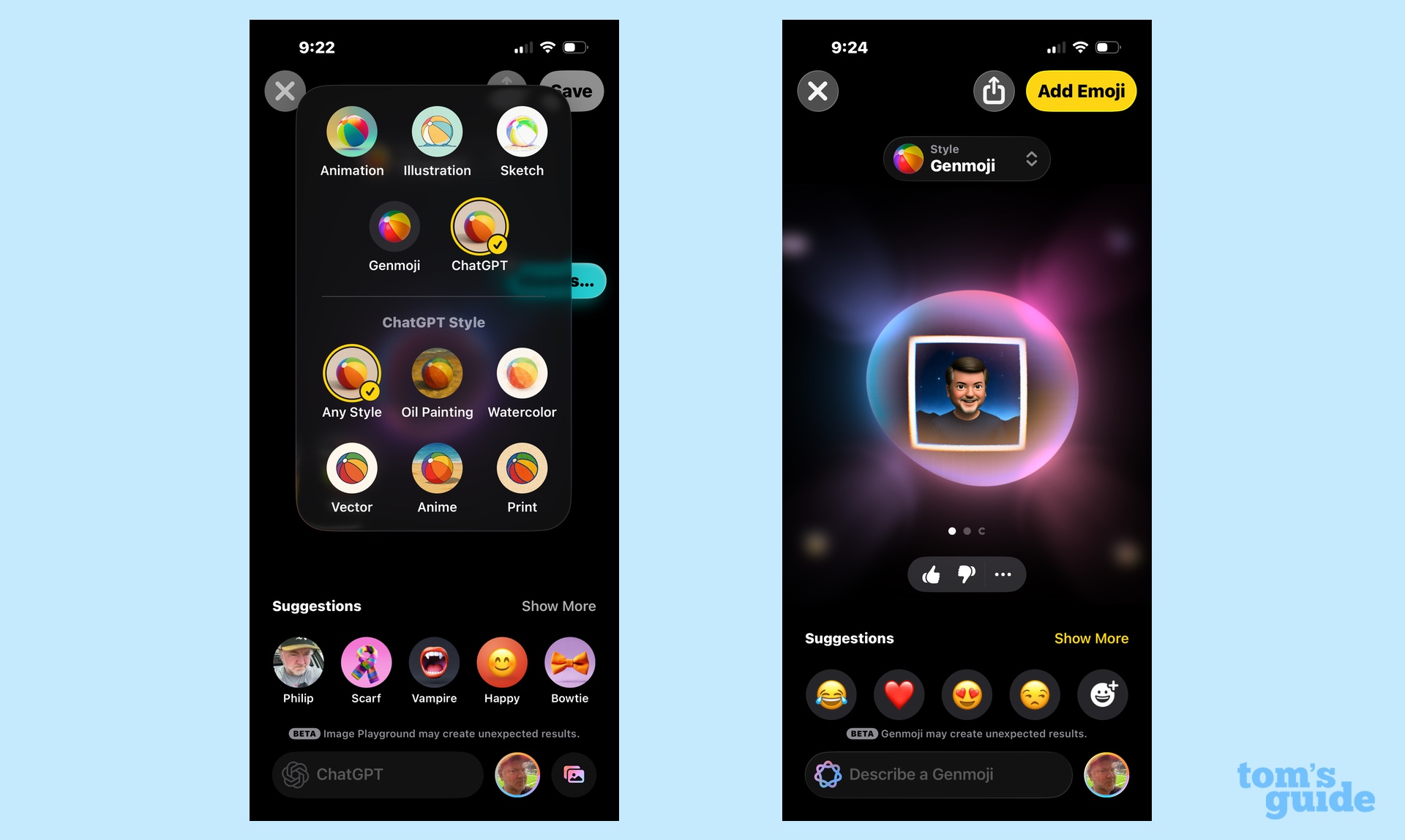 Image Playground using ChatGPT and creating Genmoji in iOS 26