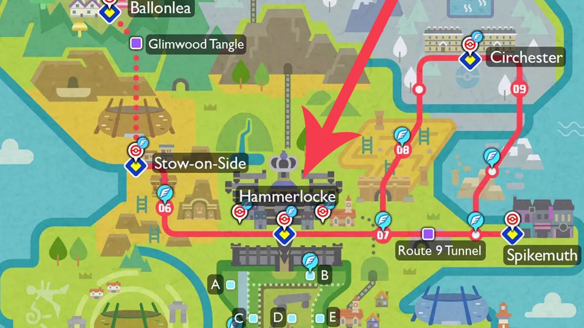 Pokemon Sword and Shield Hammerlocke on a map