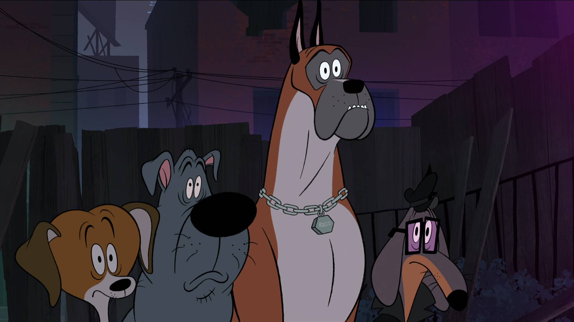 A group of animated dogs from Netflix movie Fixed.