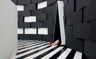black and white stripes wall and flooring