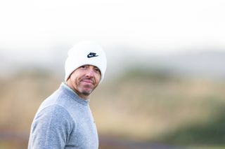 Rory McIlroy pictured on a practice day at the 2024 Alfred Dunhill Links Championship