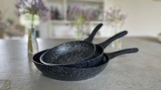 Salter Megastone Frying Pan Set stacked inside each other