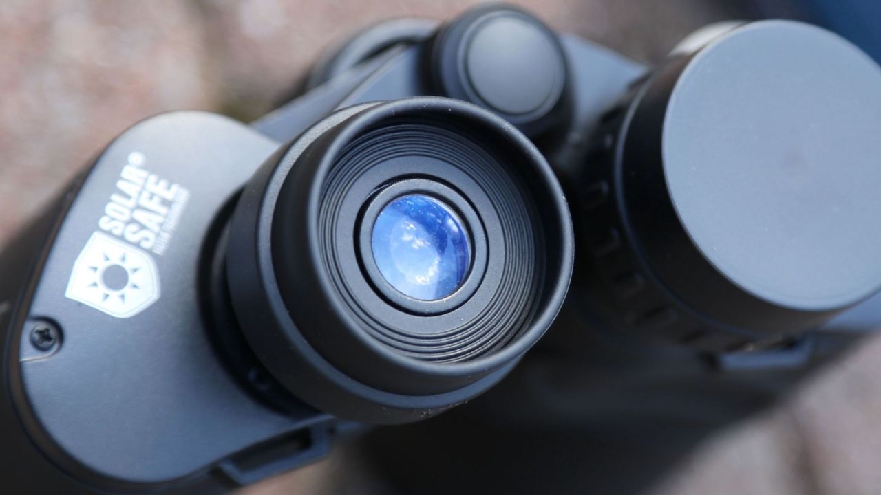 Close-up of the eyepieces of the EclipSmart 12x50 binoculars