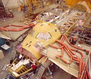 Space shuttle Discover gets her flight deck.