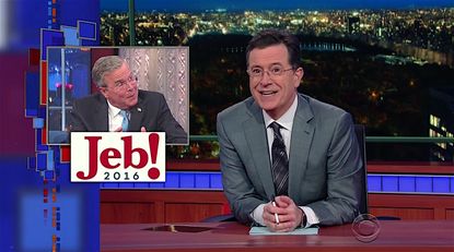 Stephen Colbert tries out new punctuation marks for Jeb! Bush