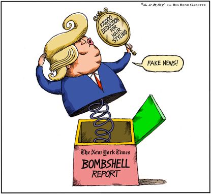 Political Cartoon U.S. Trump taxes hair deductions