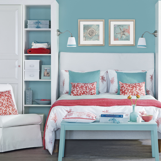 bedroom with blue wall and bedroom